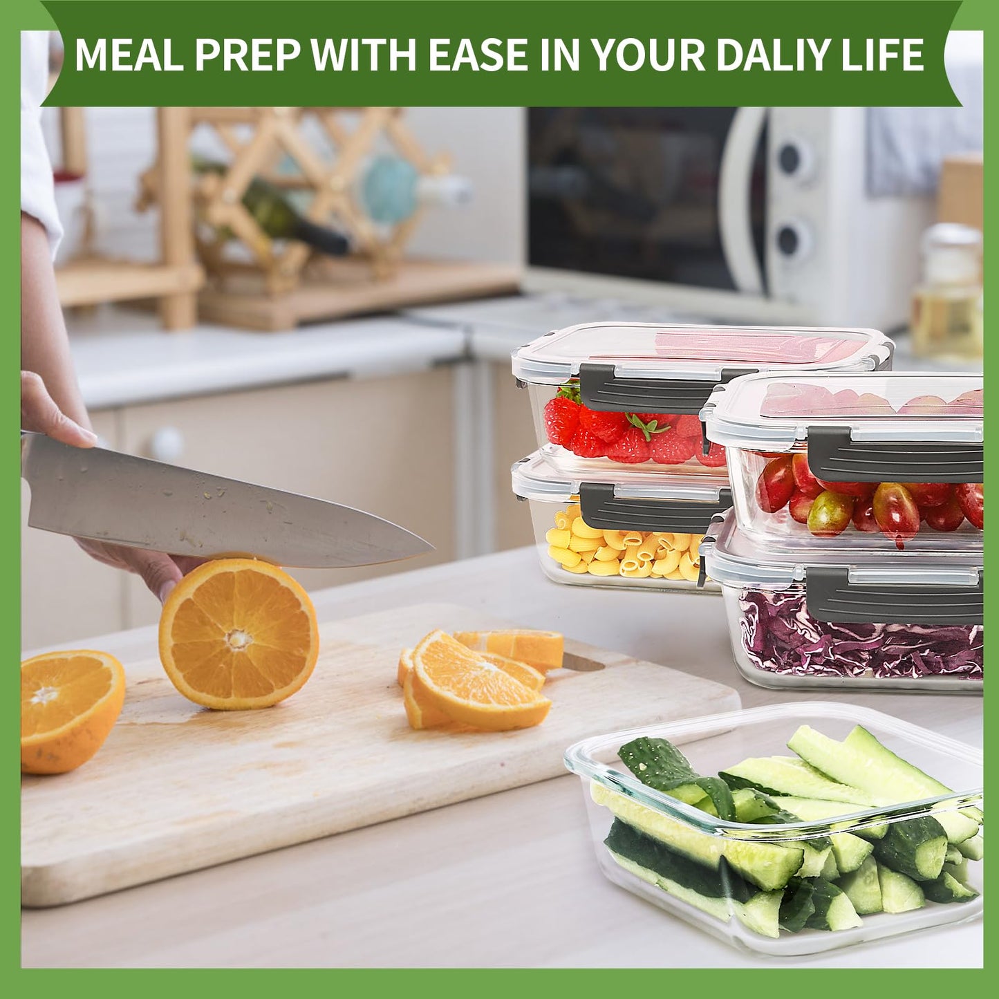 Skroam 5-Packs 36OZ Glass Food Storage Containers with Lids Airtight, Glass Meal Prep Container for Lunch, Pantry Organizers and Storage, Glass Lunch Boxes for Freezer to Oven Safe, Leak Proof - Available at All In One Marketplace Canada