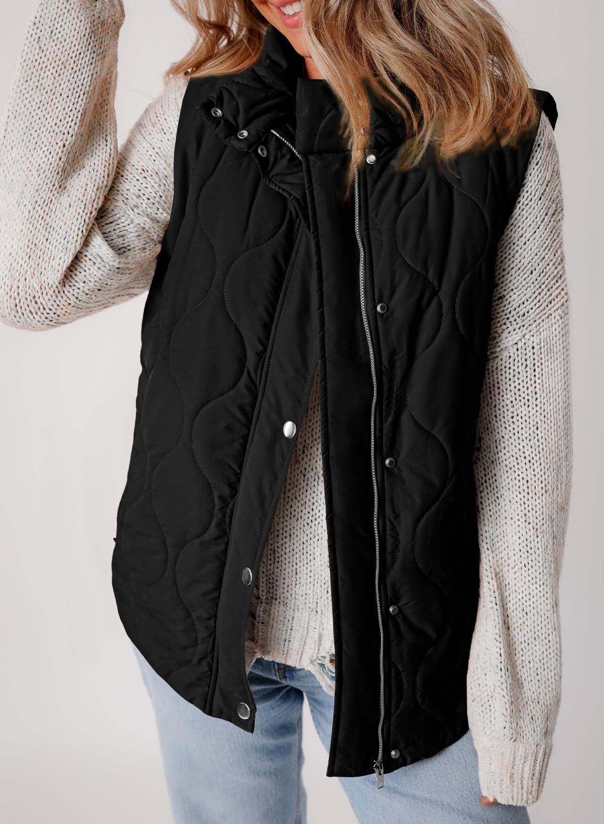 EVALESS Womens Fashion Cropped Puffer Vest Fall 2026 Lightweight Quilted Stand Collar Sleeveless Button Down Jackets Winter Warm Coat Outerwear Gilet with Pockets Black X-Large 🍁 All In One Marketplace Canada