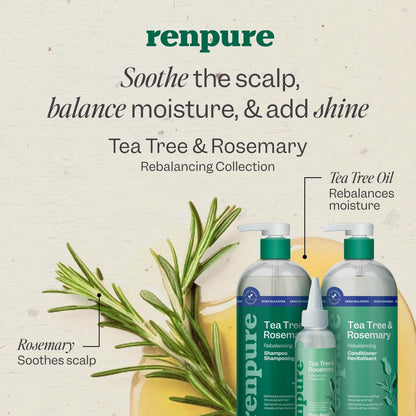 Renpure Tea Tree & Rosemary Shampoo & Conditioner Set, Plant Based - Refreshes & Rebalances Hair and Scalp - For Oily/Normal Hair - Tea Tree Leaf Oil, Rosemary Leaf Extract - 24 Fl Oz each, 2 Pack - Available at All In One Marketplace Canada