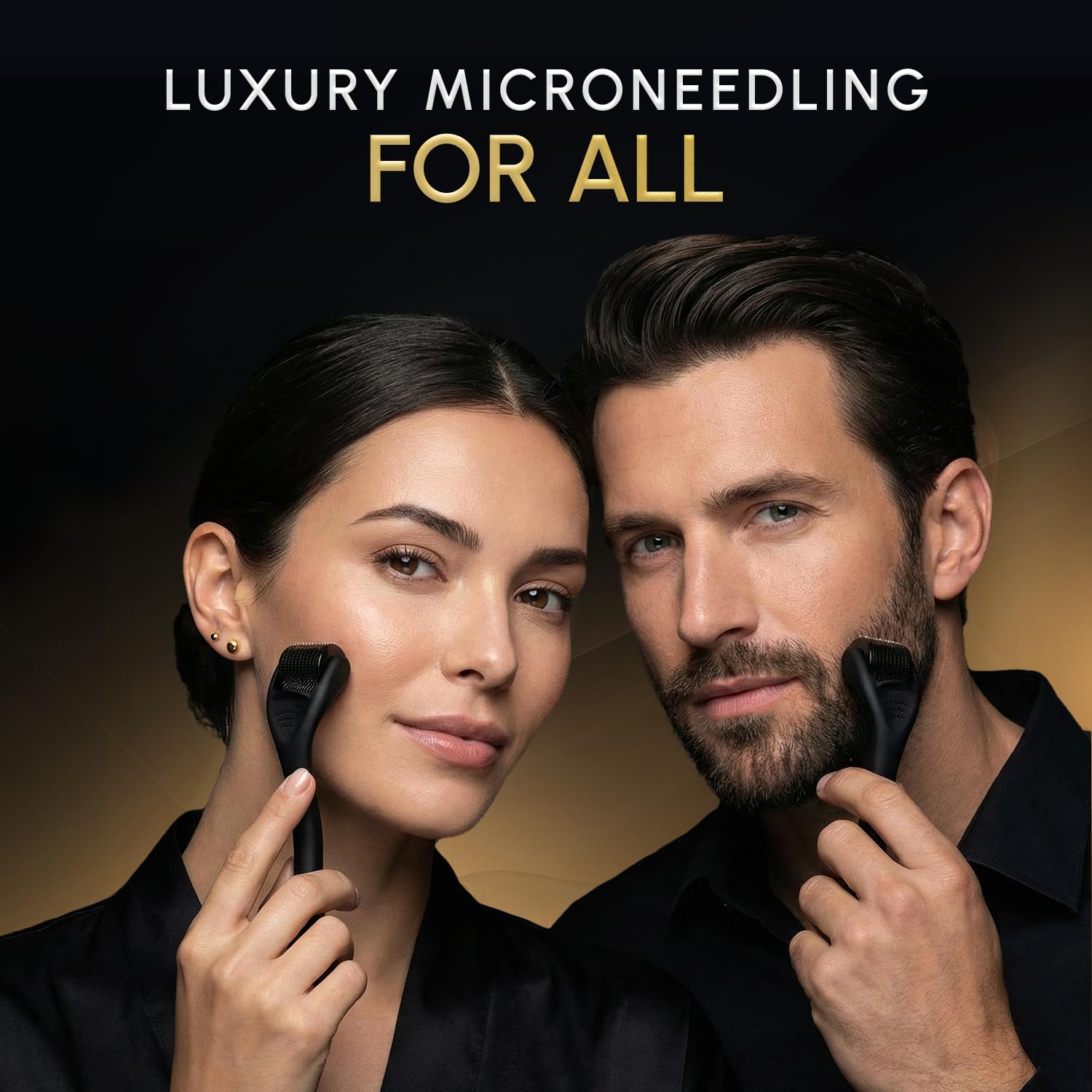 Derma Microneedling Roller - 1.5mm Titanium Needles - Designed in Canada - for Men and Women - Storage Case Included (Matte Black) - Available at All In One Marketplace Canada