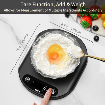 Vitafit 33lb Food Scale, High Accuracy 0.1oz by Our Professional Scale Factory Since 2001, Food Scale Digital Kitchen for Cooking Baking Coffee, LED Display, 3xAAA Battery, Black