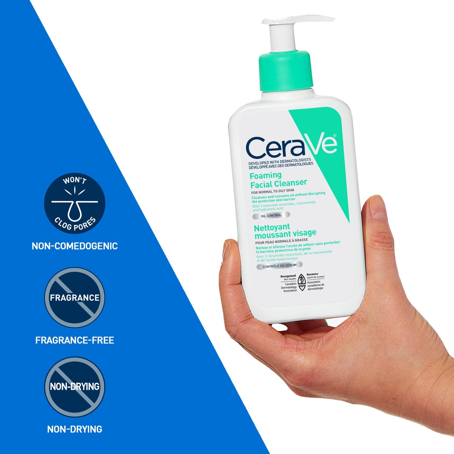 CeraVe Foaming Face Wash, Gel Face Cleanser for Normal to Oily Skin, Removes Excess Oil & Dirt, with Hyaluronic Acid, Niacinamide & Ceramides, Fragrance-Free, Recommended by Dermatologists, 562mL