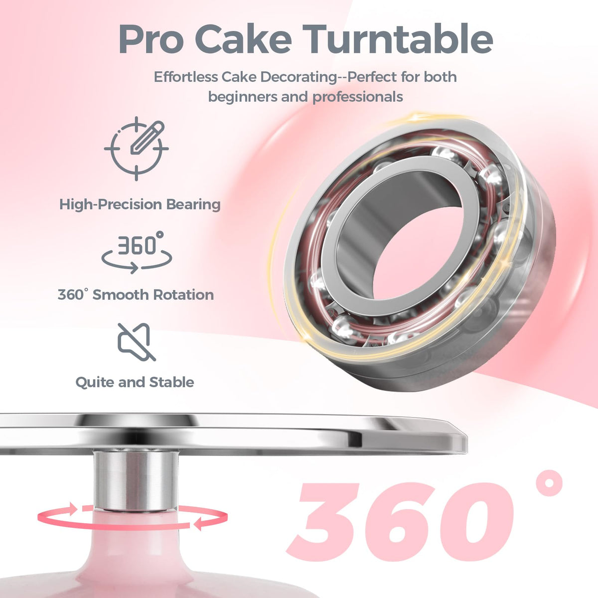 Ohuhu Cake Turntable, 12" Aluminium Stand with Smoother & Scrapers, Pink 🍁 All In One Marketplace Canada