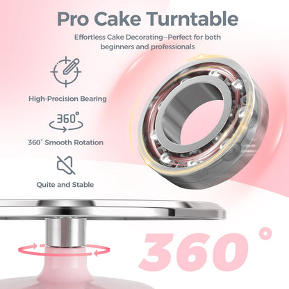 Ohuhu Cake Turntable, 12" Aluminium Stand with Smoother & Scrapers, Pink 🍁 All In One Marketplace Canada