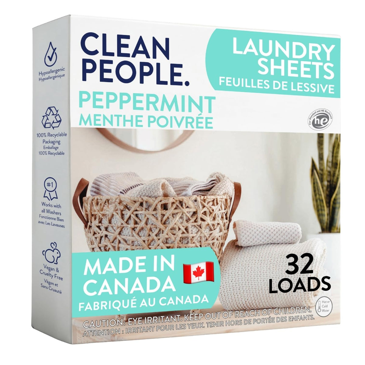 The Clean People Laundry Detergent Sheets - Laundry Soap - Ultra Concentrated, Recyclable Packaging, Stain Fighting - Peppermint, 32 Pack 🍁 All In One Marketplace Canada