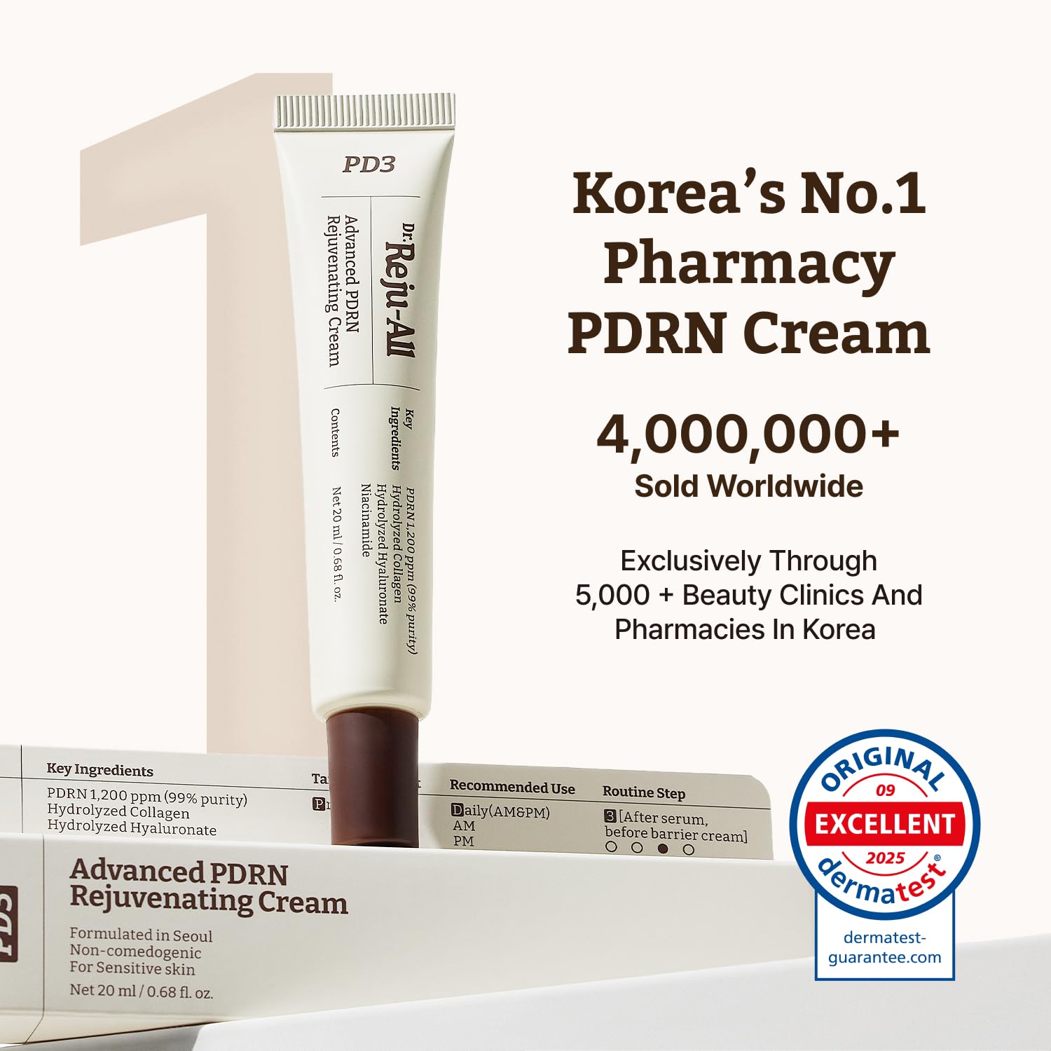 Dr. Reju-All Advanced PDRN Rejuvenating Cream – 99% Pure Salmon DNA Gel Type Face Moisturizer – Optimal 1200ppm for Glass Skin & Plumping – Korean Pharmacy Anti-Aging Skin Care Face Cream - 20ml