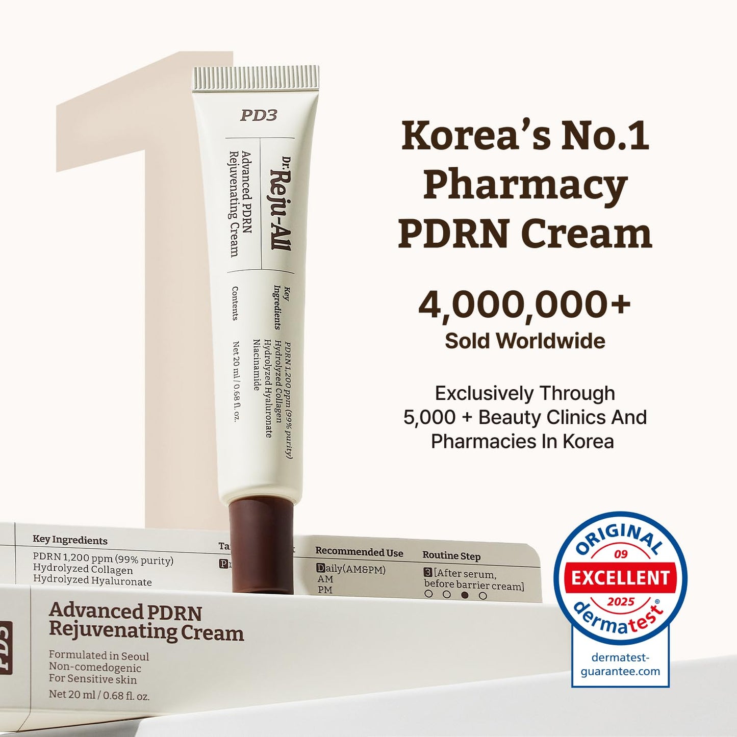 Dr. Reju-All Advanced PDRN Rejuvenating Cream Max – 99% Pure Salmon DNA Gel Type Face Moisturizer – Optimal 1200ppm for Glass Skin & Plumping – Korean Pharmacy Anti-Aging Skin Care Face Cream - 60ml