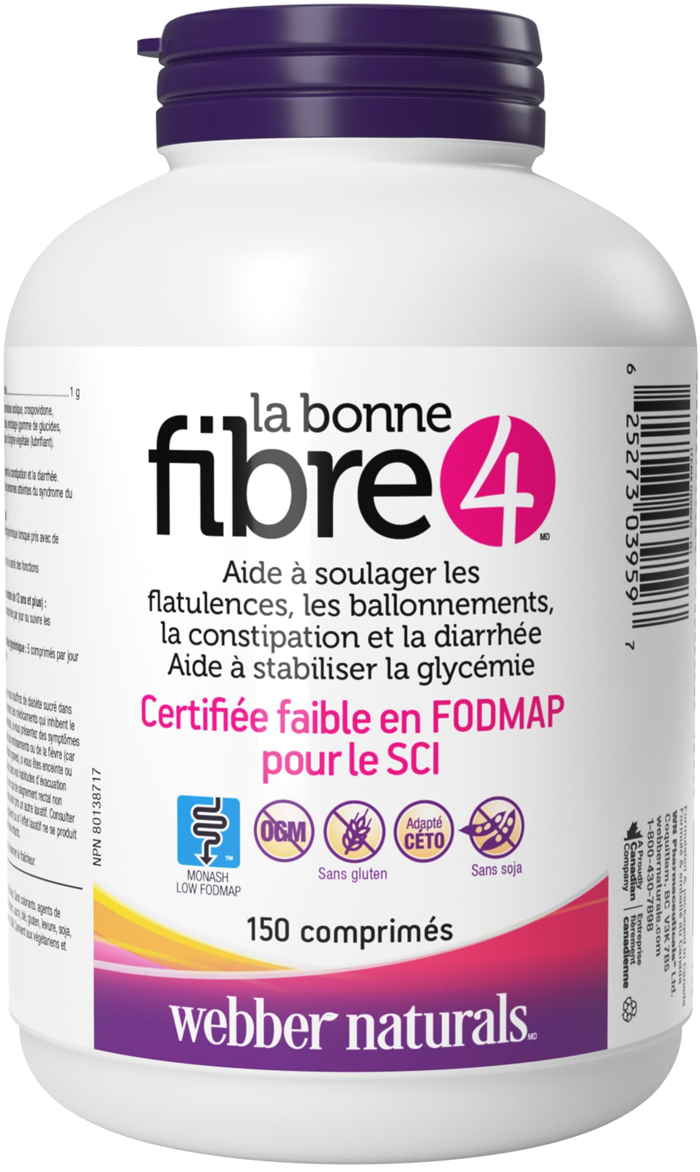 Webber Naturals The Right Fibre4 IBS Intestinal Discomfort Tablets, 150 Tablets, Fibre Supplement for Digestive Health, Low-FODMAP, Vegan - Available at All In One Marketplace Canada