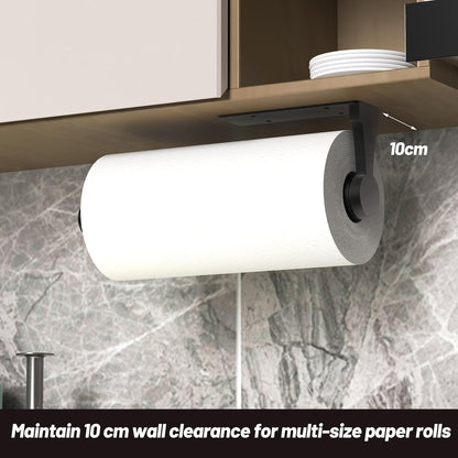 VEHHE Paper Towel Holder Under Cabinet with Ratchet System, Single Hand Operable Paper Towel Holder Wall Mount with Damping Effect, Self-Adhesive Papers Towels Holders or Drilled for Kitchen (Black) - Available at All In One Marketplace Canada