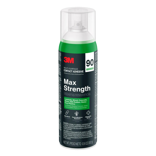 3M Max Strength 90 Multi-Surface Contact Adhesive, 12.6 oz., Low VOC, Max Bond, Heat & Water Resistant, Adjstable Spray for Metal, Wood, Plastics, Laminates, and Concrete (90-NAT-EF)