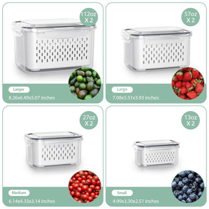 Fruit Storage Containers for Fridge with Removable Colander, 8 Pack Fruit Containers for Fridge with 2 Function Divider Plate, Airtight Storage Container to Keep Berry Fruit Fresh, Dishwasher Safe - Available at All In One Marketplace Canada