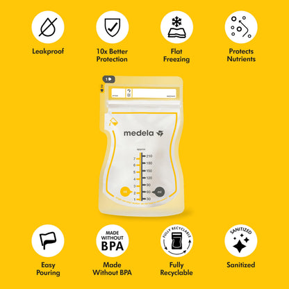 Medela Easy Pour Disposable Breast Milk Storage Bags, 7 oz/210 ml Capacity, Leakproof Design with Milk Protection, Made Without BPA, Pack of 100