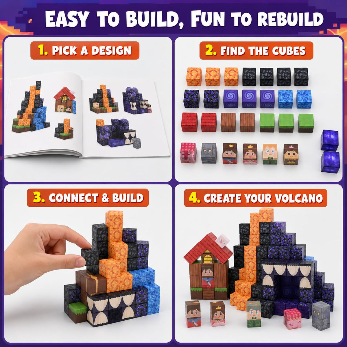100pcs Magnetic Blocks with LED Lights,Volcano Building Cubes Set, Creative Sensory and STEM Toy for Kids Boys Girls Aged 3 4 5 6 7 8 9 10 11 12, Magnet Tiles Christmas Birthday Gifts for Ages 3+ 🍁 All In One Marketplace Canada
