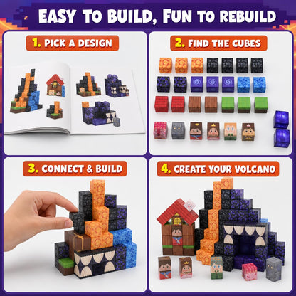 100pcs Magnetic Blocks with LED Lights,Volcano Building Cubes Set, Creative Sensory and STEM Toy for Kids Boys Girls Aged 3 4 5 6 7 8 9 10 11 12, Magnet Tiles Christmas Birthday Gifts for Ages 3+ 🍁 All In One Marketplace Canada