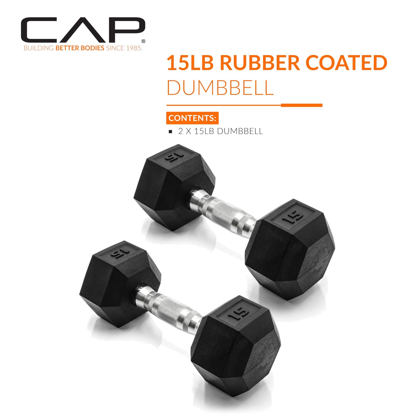 CAP Barbell 15 LB Pair Coated Hex Dumbbell Weight