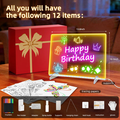 13.7x10 LumiBoard LED Drawing Board for Kids with 13 Light Effect,Acrylic Dry Erase Board Doodle Glow Board for Kids,Glow Art Drawing Gift for Girls Teens(7 Markers+Adaper - Available at All In One Marketplace Canada