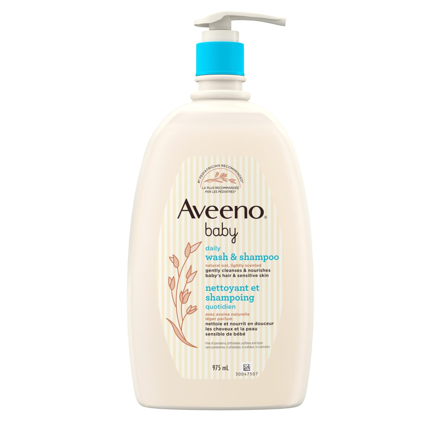 Aveeno Baby Wash and Shampoo - Gentle 2-in-1 Body Wash with Natural Oat Extract for Sensitive Skin - Tear-Free, Hypoallergenic Cleanser, Free from Parabens, Sulfates & Dyes - 975ml