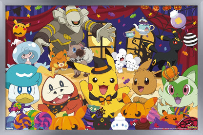 Pokémon : Fête d'Halloween - Affiche murale de groupe, 34"L x 22,4"l, version cadre argenté