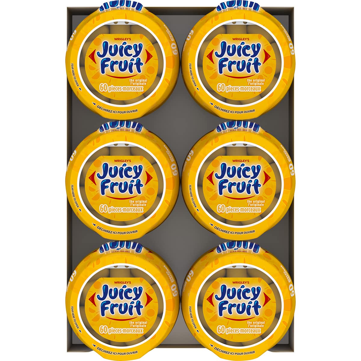 JUICY FRUIT, Fruit Flavoured Chewing Gum, 60 Pieces, 6 Bottles