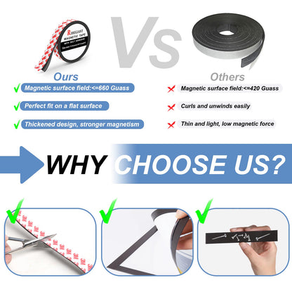 RIHEGAINT Magnetic Tape - 1/2" x 16ft Flexible Magnet Strips with 3M Strong Adhesive Backing - Perfect Fridge Magnets!