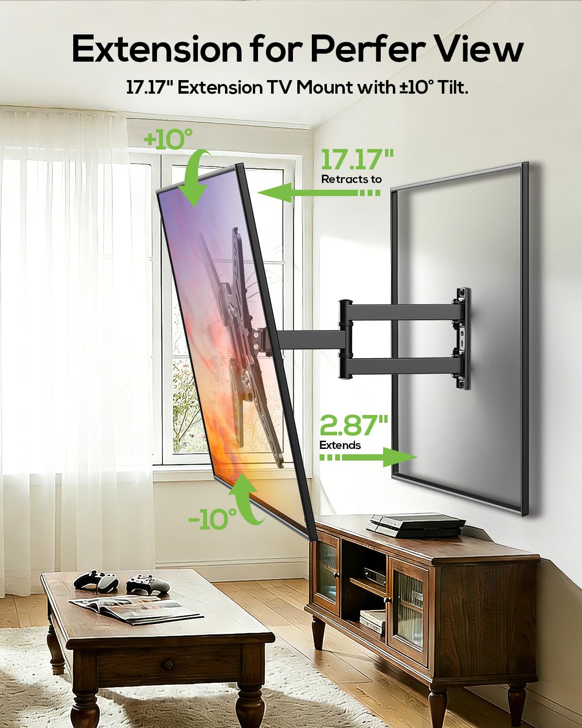USX MOUNT Full Motion TV Wall Mount for 26-65 Inch TVs up to 77Lbs, Wall Mount TV Bracket, Single Stud Articulating TV Mount, Smooth Swivel Extension, Max VESA 400x400 mm, XMM919