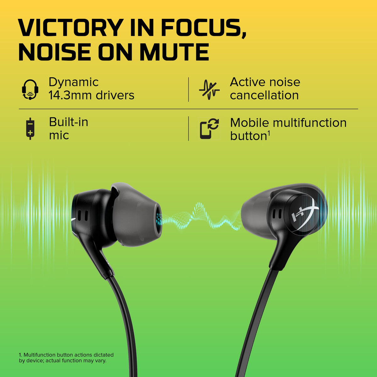 HyperX Cloud Earbuds II – 14mm Drivers, Four Eartips, Hard-Shell Carrying Case, Low-Profile 90° Plug, 3.5mm Plug, Built-in Microphone, Multi-Function Button, PC, Mobile, Nintendo Switch – Black