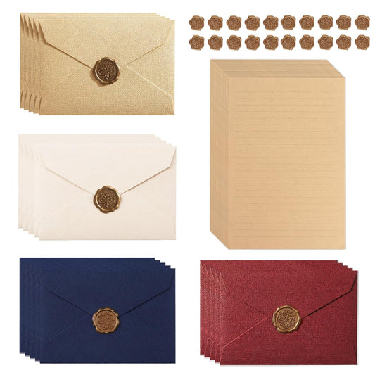 Acidea 60 PCS Vintage Stationery Paper and Envelopes Set, A5 Kraft Writing Paper with 250gsm Colorful Linen Envelopes and Wax Seal Stickers for Wedding Invitation, Birthday, Holiday, Gift 🍁 All In One Marketplace Canada