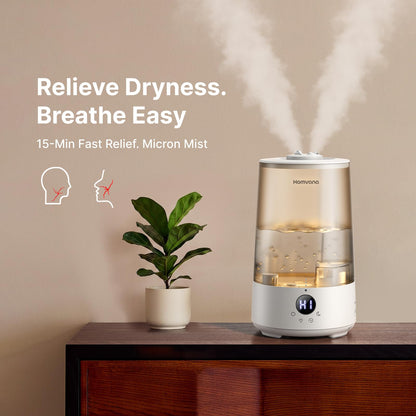 Homvana Humidifiers for Bedroom Home, 3.6 L Cool Mist Top-Fill 34H Super Long Time, Quiet 16dB, Baby Humidifier, Oil Diffuser Large, Plants, Nursery, Office BPA FREE, 7 Color Light (Grey)