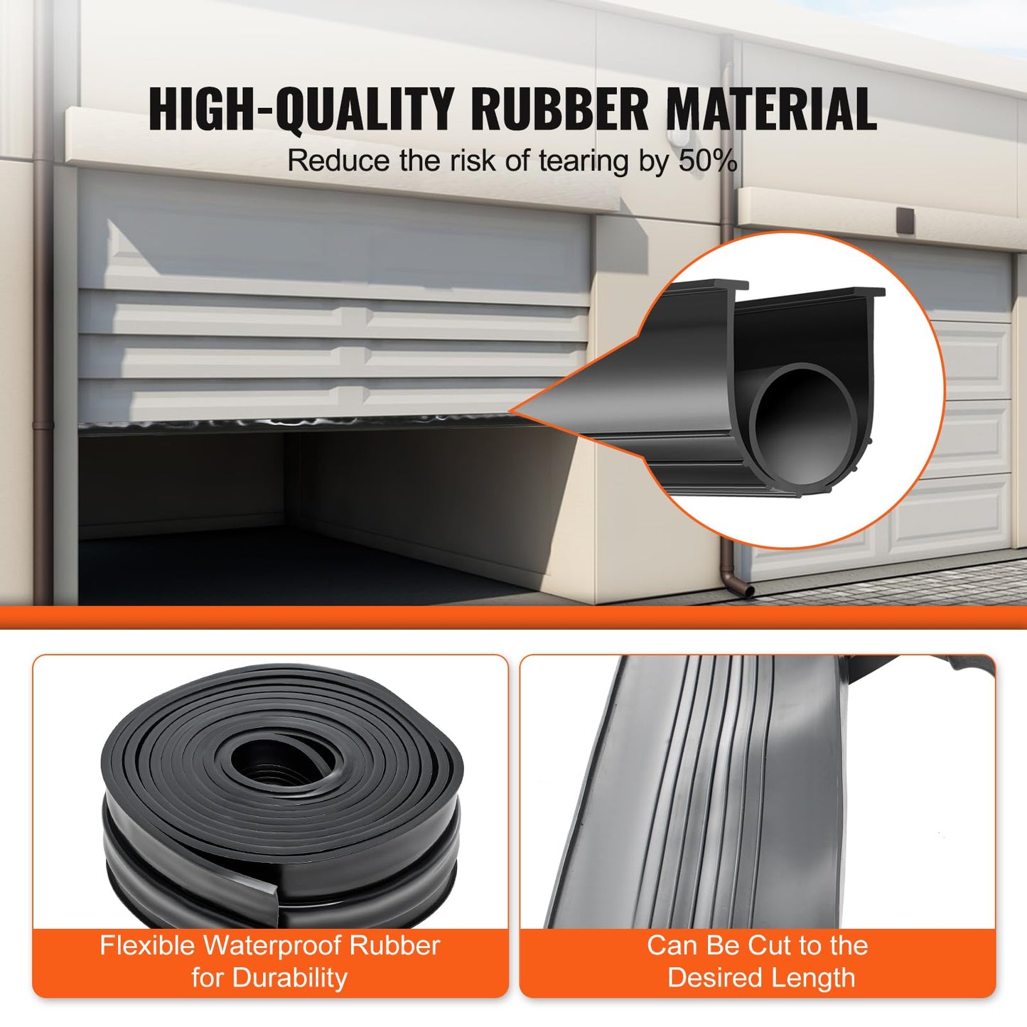 VEVOR Garage Door Seals Bottom Rubber, U Shape +O Ring Combination Garage Door Bottom Weather Seal, 20ft Weatherproofing Garage Door Seal, 5/16 inch T-ends and 3 3/4 inch Width, for Doors, Black VEVOR
