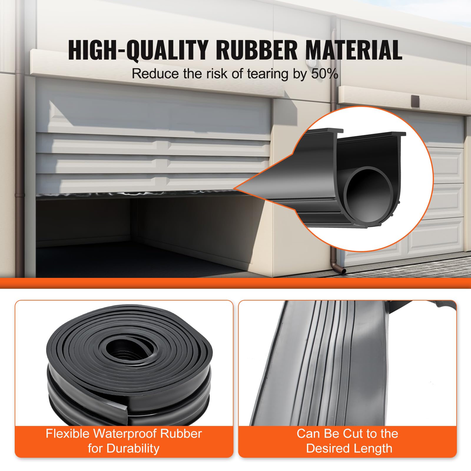 VEVOR Garage Door Seals Bottom Rubber, U Shape +O Ring Combination Garage Door Bottom Weather Seal, 20ft Weatherproofing Garage Door Seal, 5/16 inch T-ends and 3 3/4 inch Width, for Doors, Black VEVOR