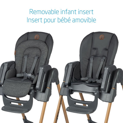 Maxi-Cosi Minla 6-in-1 High Chair, convertible, from birth, detachable kitchen booster seat, compact fold, easy to clean, Classic Graphite Maxi-Cosi