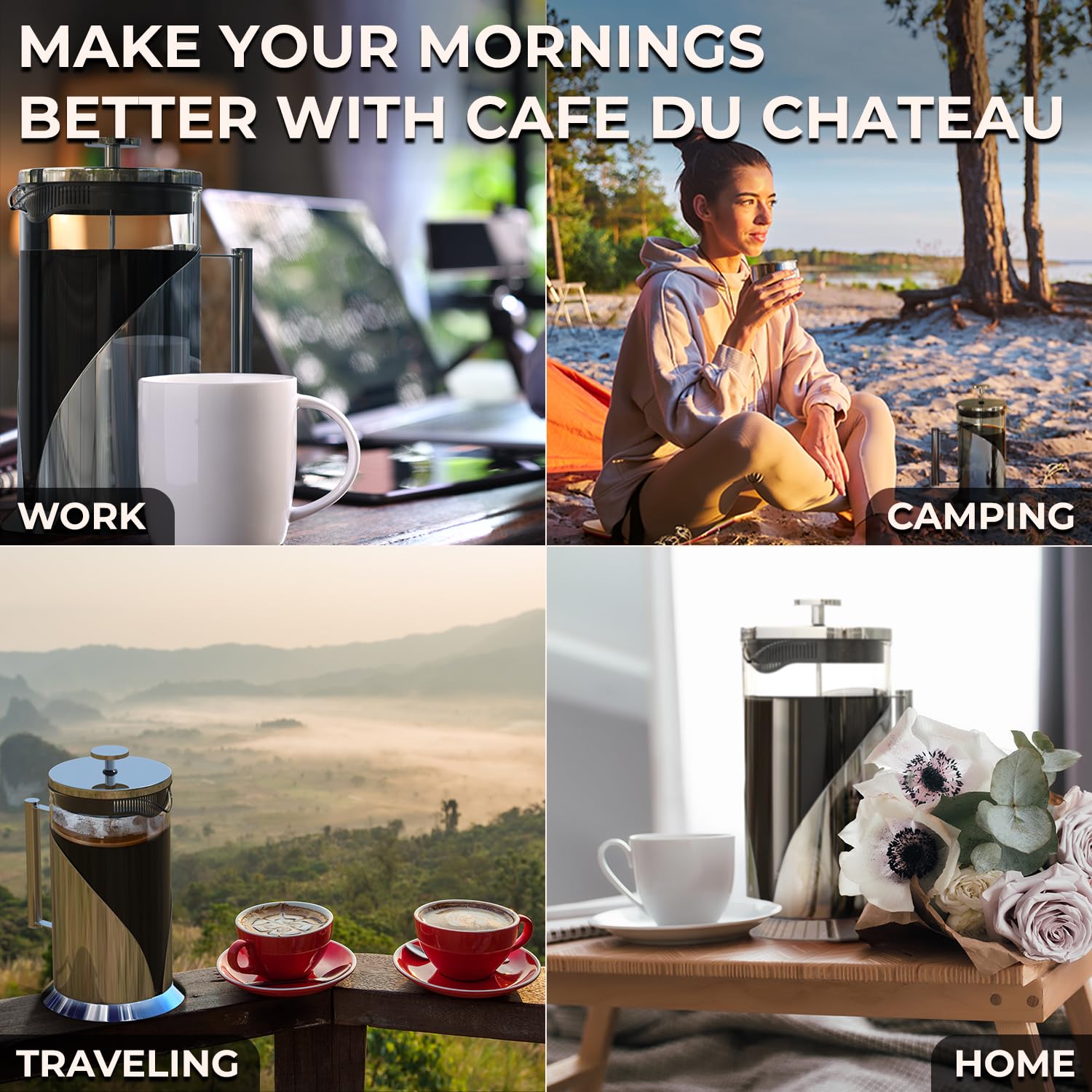 French Press Coffee Maker 34oz – Stainless Steel & Glass Coffee Press with 4-Level Filtration, BPA-Free Cafetiere for Camping or Home – Large, Durable for Hot & Cold Brew - Available at All In One Marketplace Canada