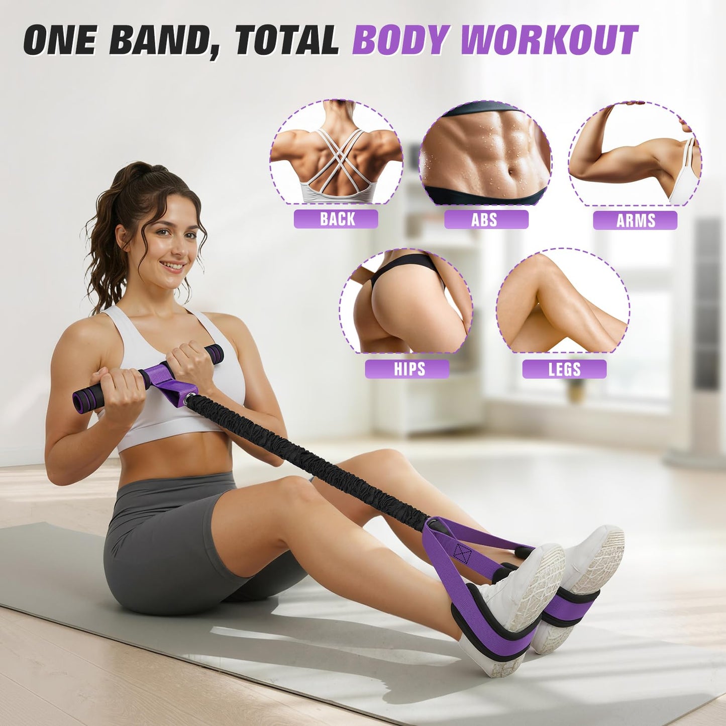 Upgraded Pedal Resistance Band with Handles, Foot Pedal Resistance Bands for Women, Core Abs Leg Training, Exercise Bands for Full Body Workout Fitness, Home Gym Equipment, Pilates & Physical Therapy - Available at All In One Marketplace Canada