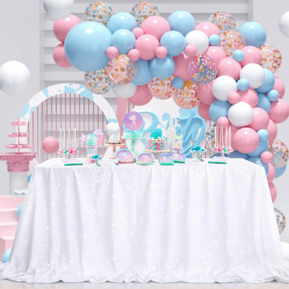 B-COOL Sequin Tablecloth White Wedding Table Decoration 90x90 Inch Sequin