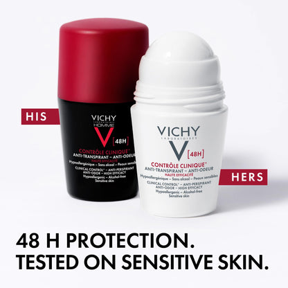 Vichy Roll-On Deodorant for Women, 48h Odour Control Antiperspirant. Dry Feel, Non-Sticky Texture. Hypoallergenic, Alcohol Free & Safe for Sensitive Skin, Recommended by Dermatologists. 50mL VICHY