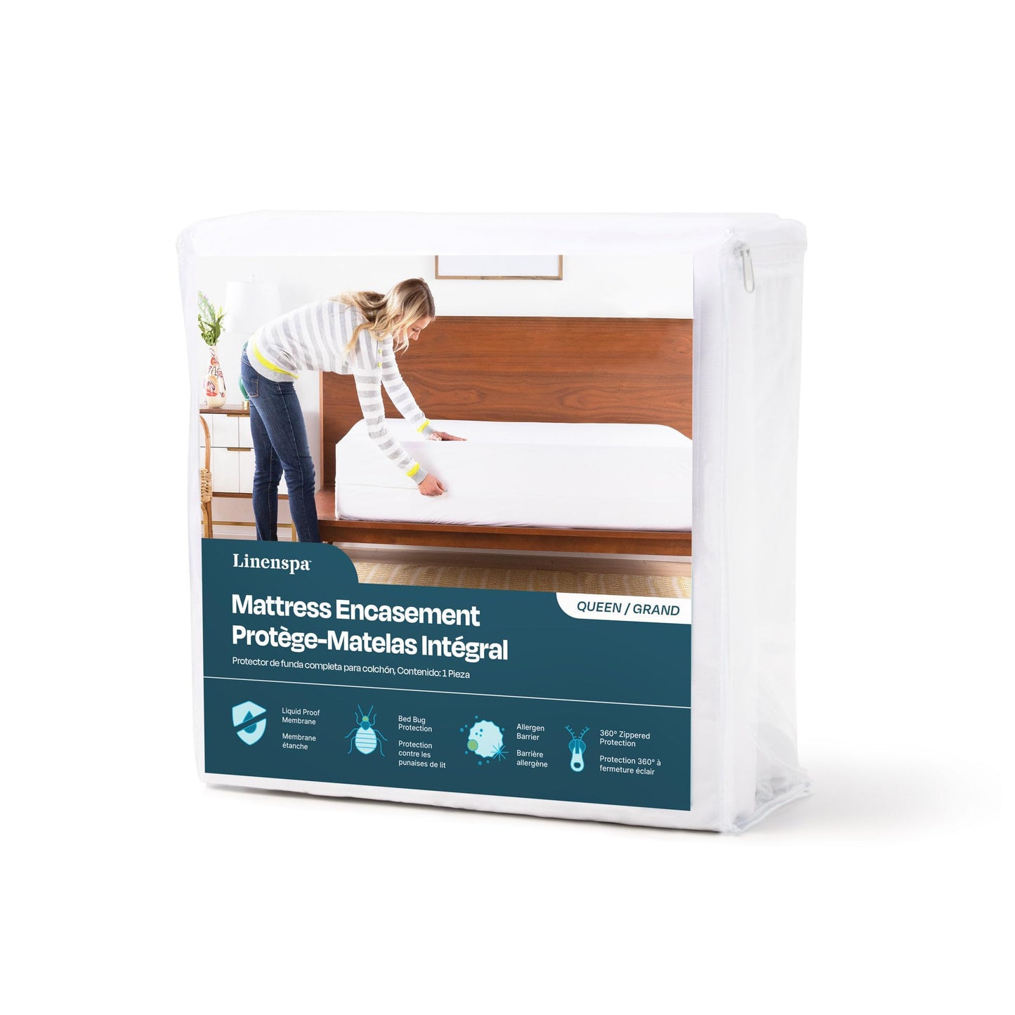 LINENSPA Zippered Encasement Waterproof, Dust Mite Proof, Bed Bug Proof, Hypoallergenic Breathable Mattress Protector, Twin, White 🍁 All In One Marketplace Canada