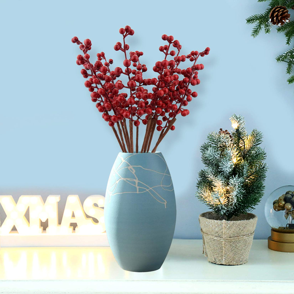 Jmkcoz 12 Pack Artificial Red Berry Stems Branches, Fake Burgundy Berry Picks Holly Berries for Christmas Tree Xmas Valenintes Wreath Decorations Floral Arrangements Home Holiday DIY Crafts Decor 🍁 All In One Marketplace Canada