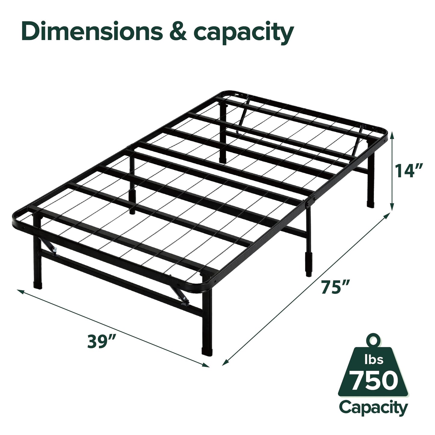 ZINUS SmartBase Tool-Free Assembly Mattress Foundation / 14 Inch Metal Platform Bed Frame/No Box Spring Needed/Sturdy Steel Frame/Underbed Storage, Black, Twin, Regular Zinus