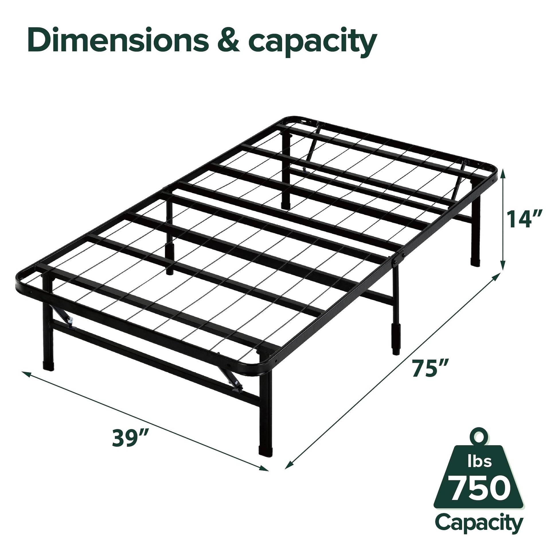 ZINUS SmartBase Tool-Free Assembly Mattress Foundation / 14 Inch Metal Platform Bed Frame/No Box Spring Needed/Sturdy Steel Frame/Underbed Storage, Black, Twin, Regular Zinus