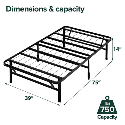 ZINUS SmartBase Tool-Free Assembly Mattress Foundation / 14 Inch Metal Platform Bed Frame/No Box Spring Needed/Sturdy Steel Frame/Underbed Storage, Black, Twin, Regular Zinus