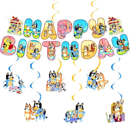 For Bluey Party Supplies, 50 PCS Birthday Decorations Set Include Banner, Balloons,, Hanging Swirls, Cake Cupcake Toppers, Tablecloth for Boys Girls Hunters Theme Party 🍁 All In One Marketplace Canada