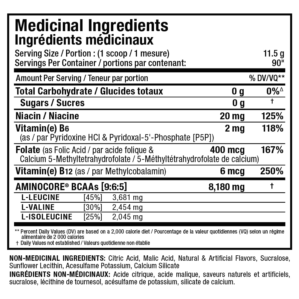 ALLMAX AMINOCORE BCAA Powder, Blue Raspberry, 90 Servings, 1035 g ALLMAX