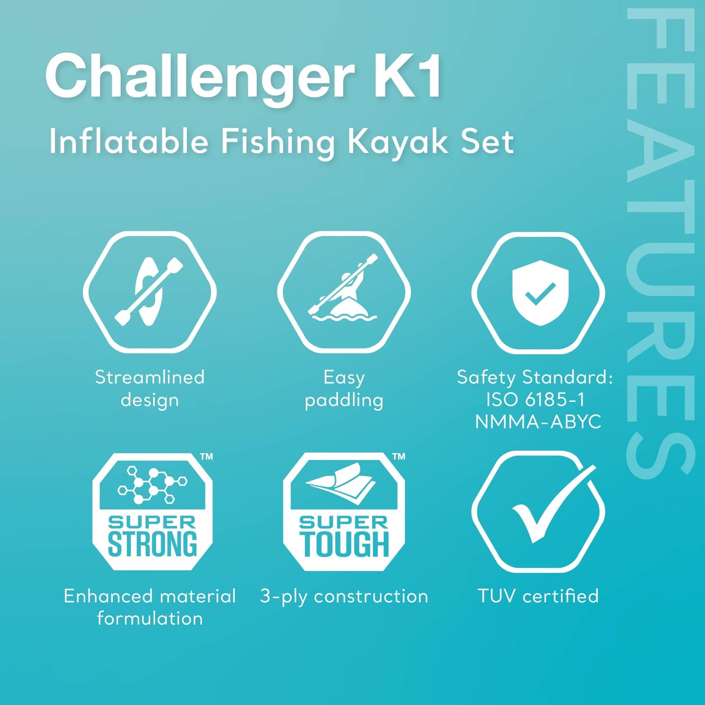 INTEX 68305EP Challenger K1 Inflatable Kayak Set: Includes Deluxe 86in Aluminum Oar and High-Output Pump – Adjustable Seat with Backrest – Removable Skeg – 1-Person – 220lb Weight Capacity
