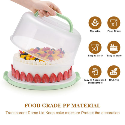 Cake Carrier with Lid and Handle, Cake Stand Cupcake Containers for 10 inch Cake with 2 Handles Cupcake Holder, 3 in 1 Transport Container Boxes for Cake Pie Muffin Pizza，Green Portable Cake Carriers 🍁 All In One Marketplace Canada