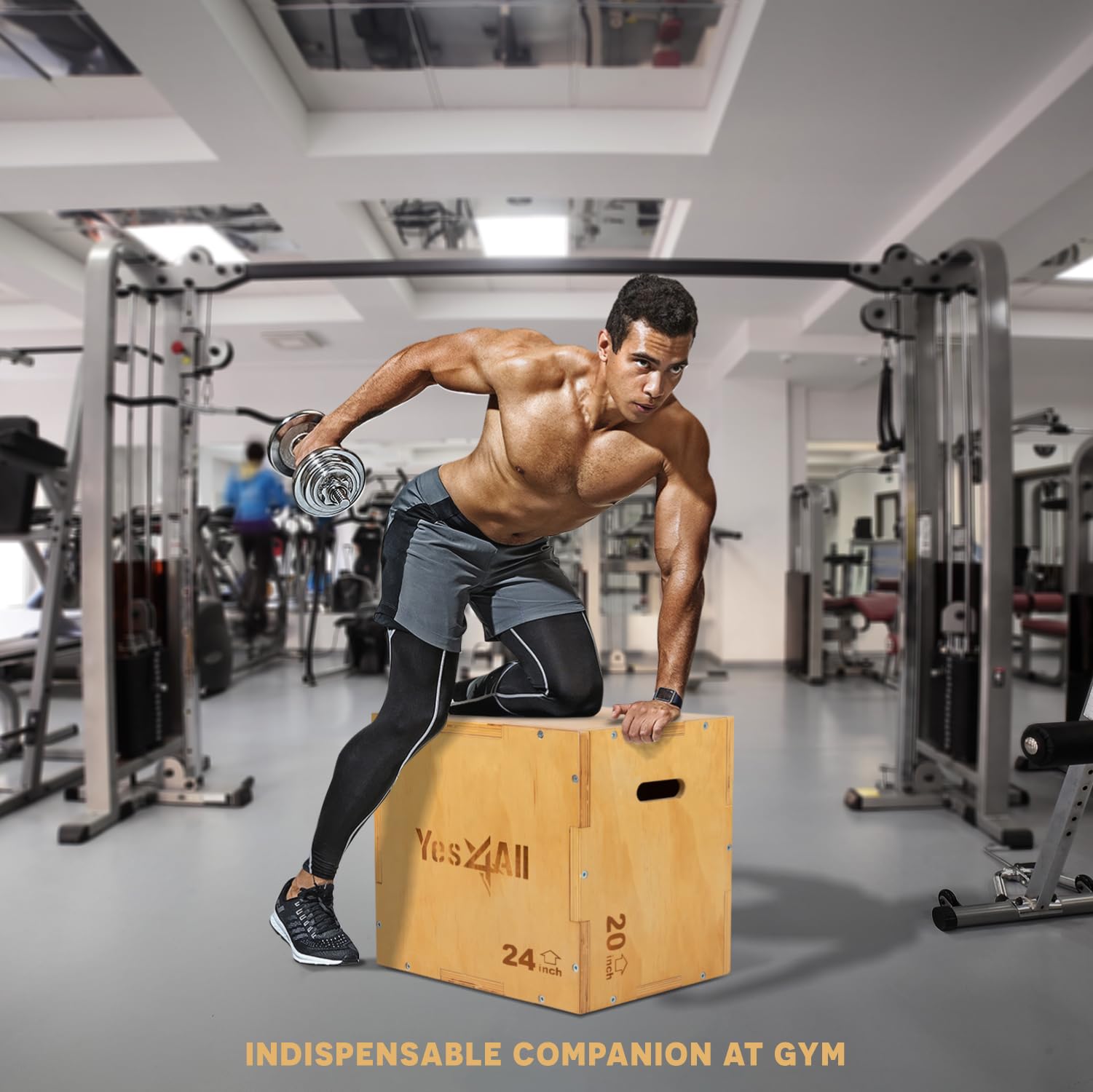 Yes4All 3-in-1 Wooden Plyo Box, Jumping Plyometric Step Platform for Home Gym, 450lb Capacity with Wide Built-in Handles (16"x14"x12" - Basic Wood Finish) Yes4All