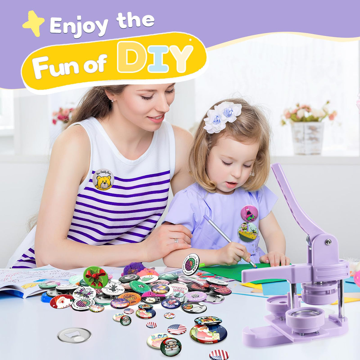 Aiment 58mm Button Maker Machine - 2.25 inch Button Pin Maker Kit, Badge Press Machine with 100Pcs Supplies & Films & Circle Cutter & Cutting Mat, Ideal Christmas DIY Presents for Kids 🍁 All In One Marketplace Canada