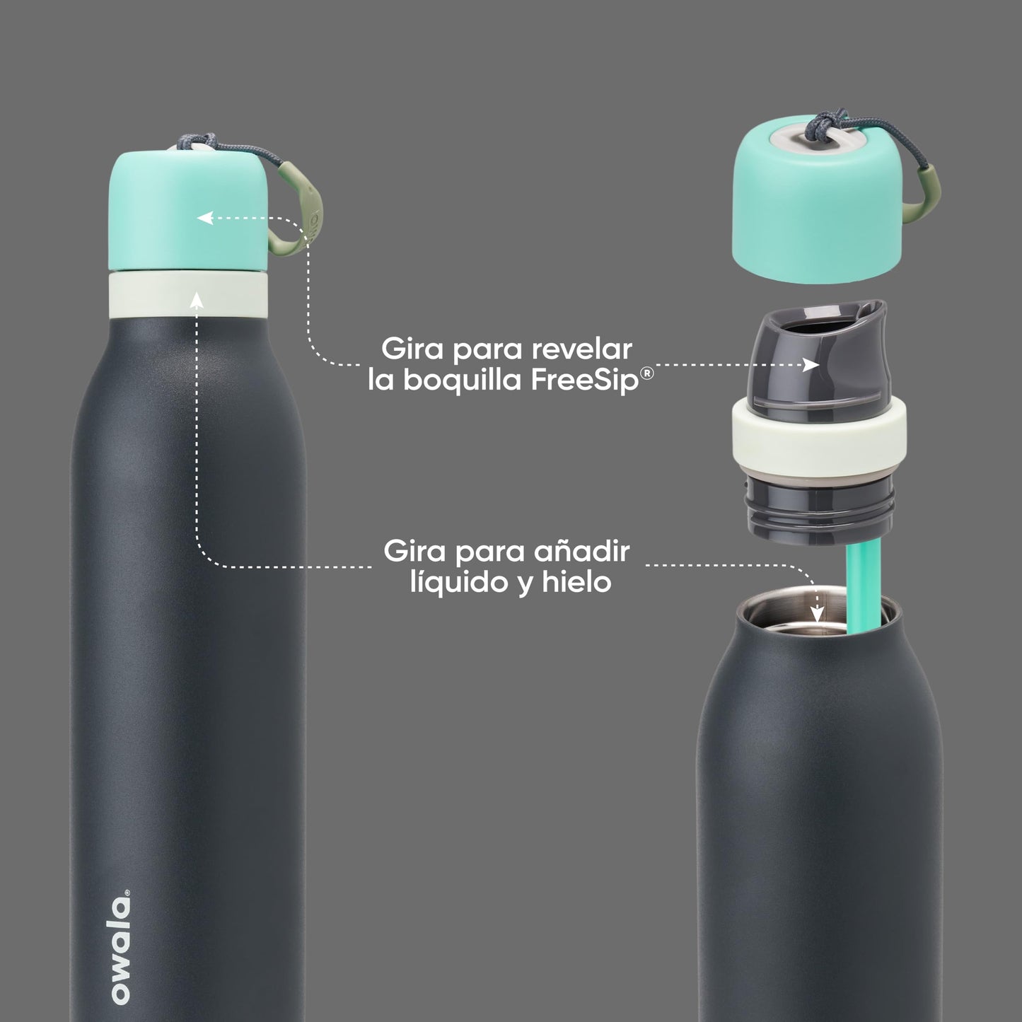 Owala FreeSip Twist Insulated Stainless Steel Water Bottle with Straw for Sports and Travel, BPA-Free, 24-oz, Blue/Grey (Foggy Tide) 🍁 All In One Marketplace Canada