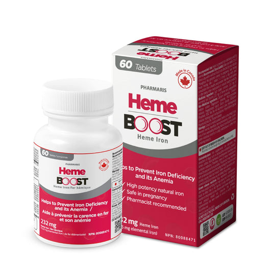 Hemeboost 232mg Heme Iron Supplements Polypeptide, (11.6mg Elemental Iron), Prevents Iron Deficiency & Anemia, Better Absorption, Well-Tolerated, Safe for Pregnancy, 60 Tablets - Available at All In One Marketplace Canada
