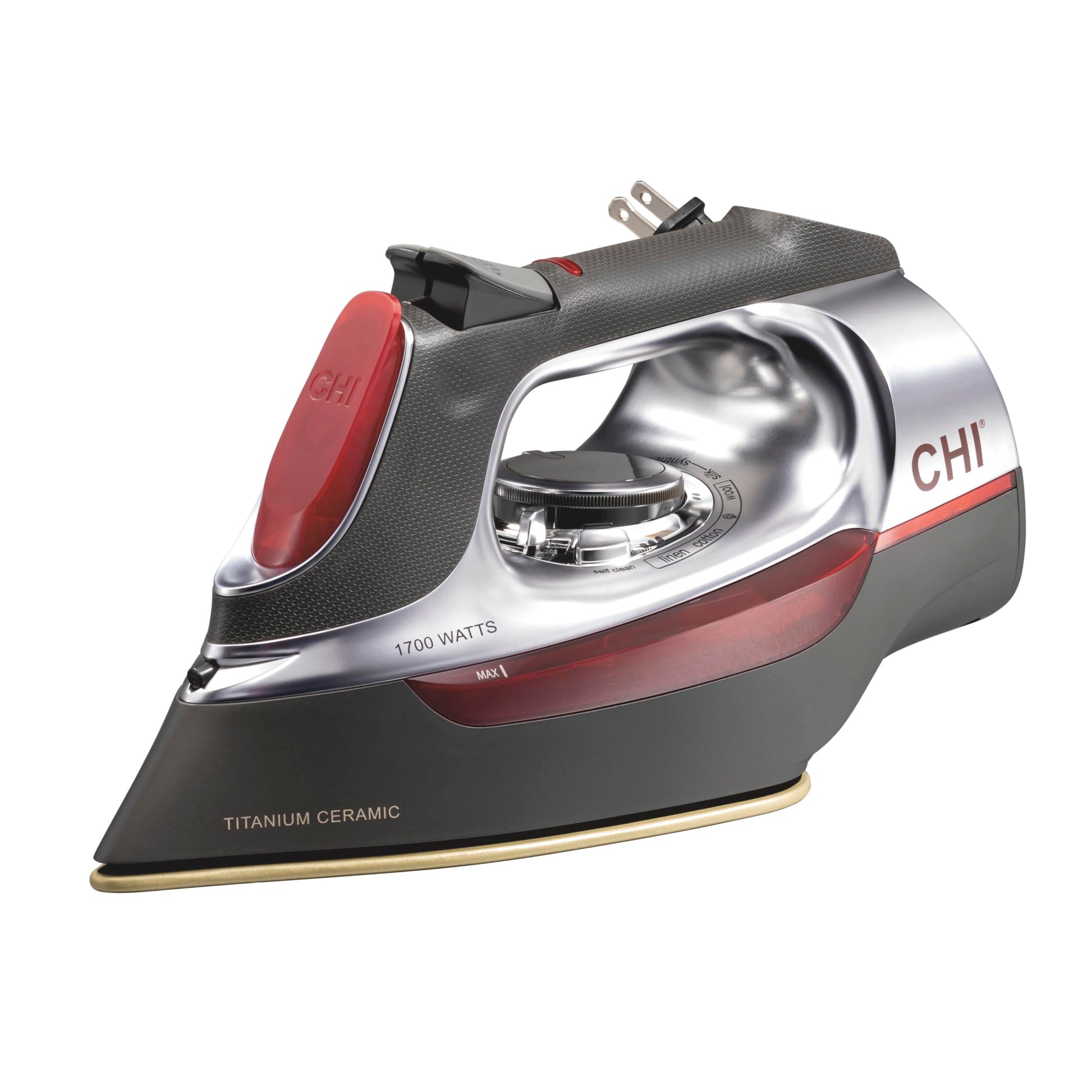 CHI Steam Iron for Clothes with 8’ Retractable Cord, 1700 Watts, 3-Way Auto Shutoff, 400+ Holes, Professional Grade, Temperature Control Dial, Titanium Infused Ceramic Soleplate, Silver (13106) CHI