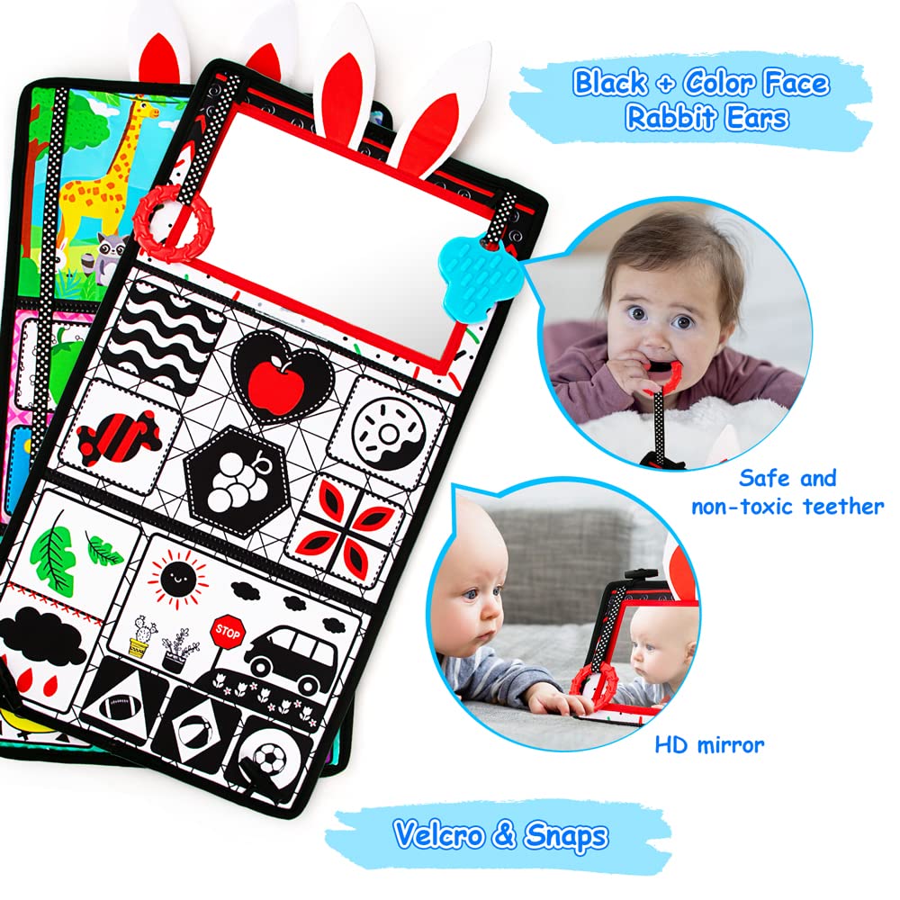 Inbeby Tummy Time Mirror Toy & Play Activity Cinrkle Mat, Black and White High Contrast Baby Newbron Toys 0 3 6 Months Brain Development, Snesory Texture Piano Infant Toys 0 3 6 Months with Squeaker - Available at All In One Marketplace Canada